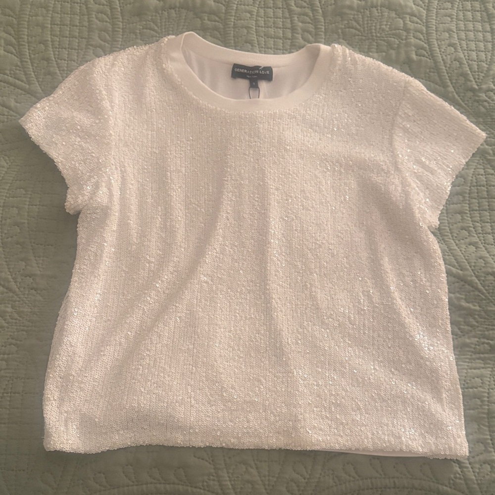Generation love sequin White Short Sleeve Tee